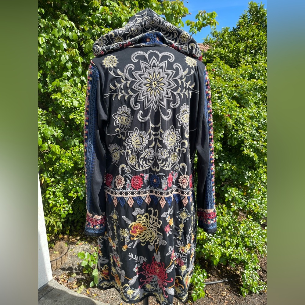 Johnny Was Black Embroidered Floral Jacket with hood
